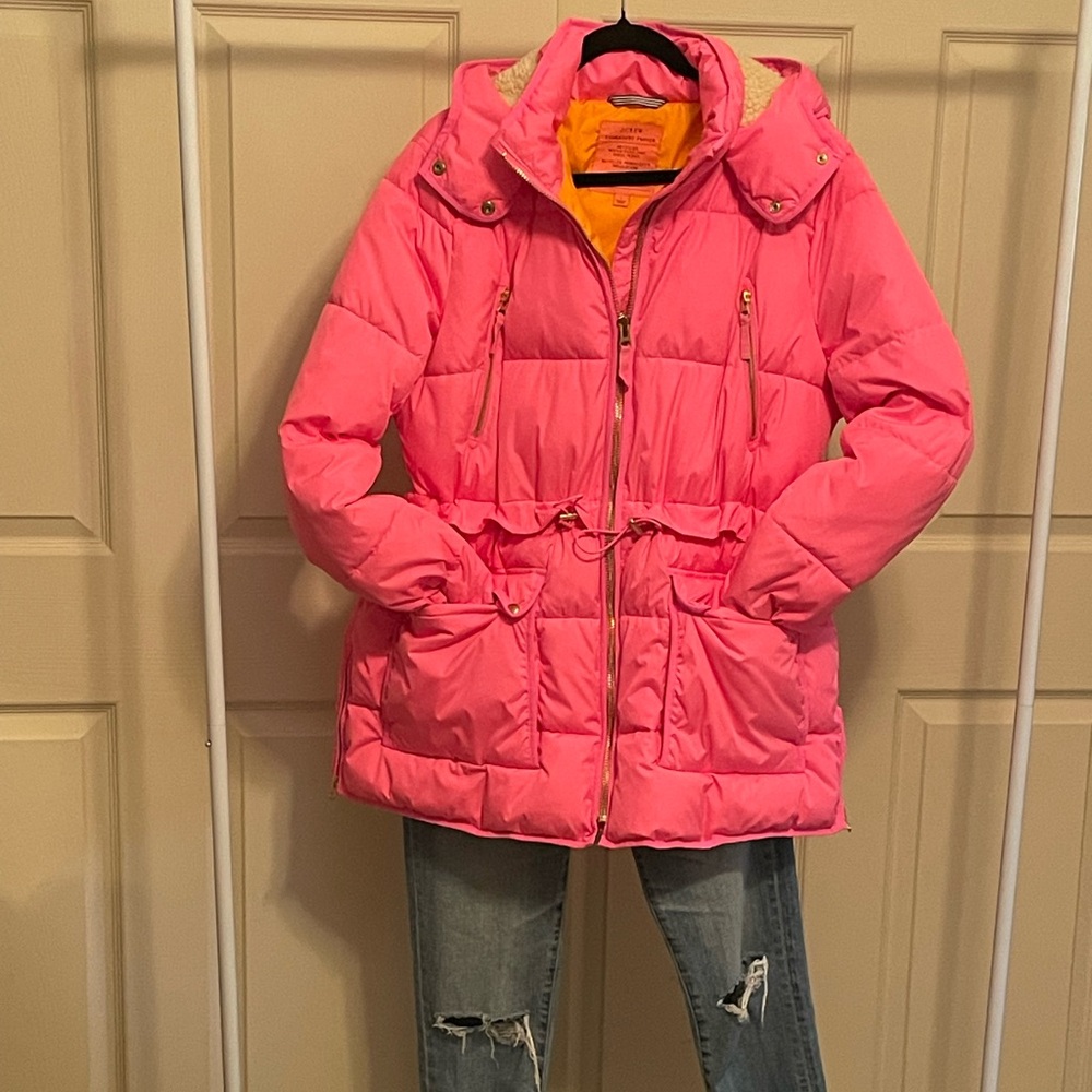 Pink J. Crew Chateau Puffer Coat Large